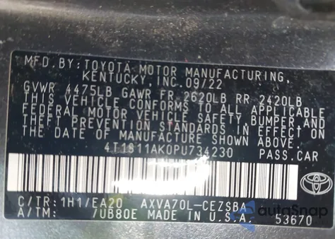 2023 Toyota Camry Se z USA, uszkodzony, nr VIN 4T1S11AK0PU734230